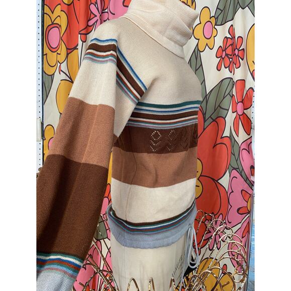 vintage 1970s striped turtle neck sweater s/m vicki volts drawstring boho hippie - Picture 5 of 9